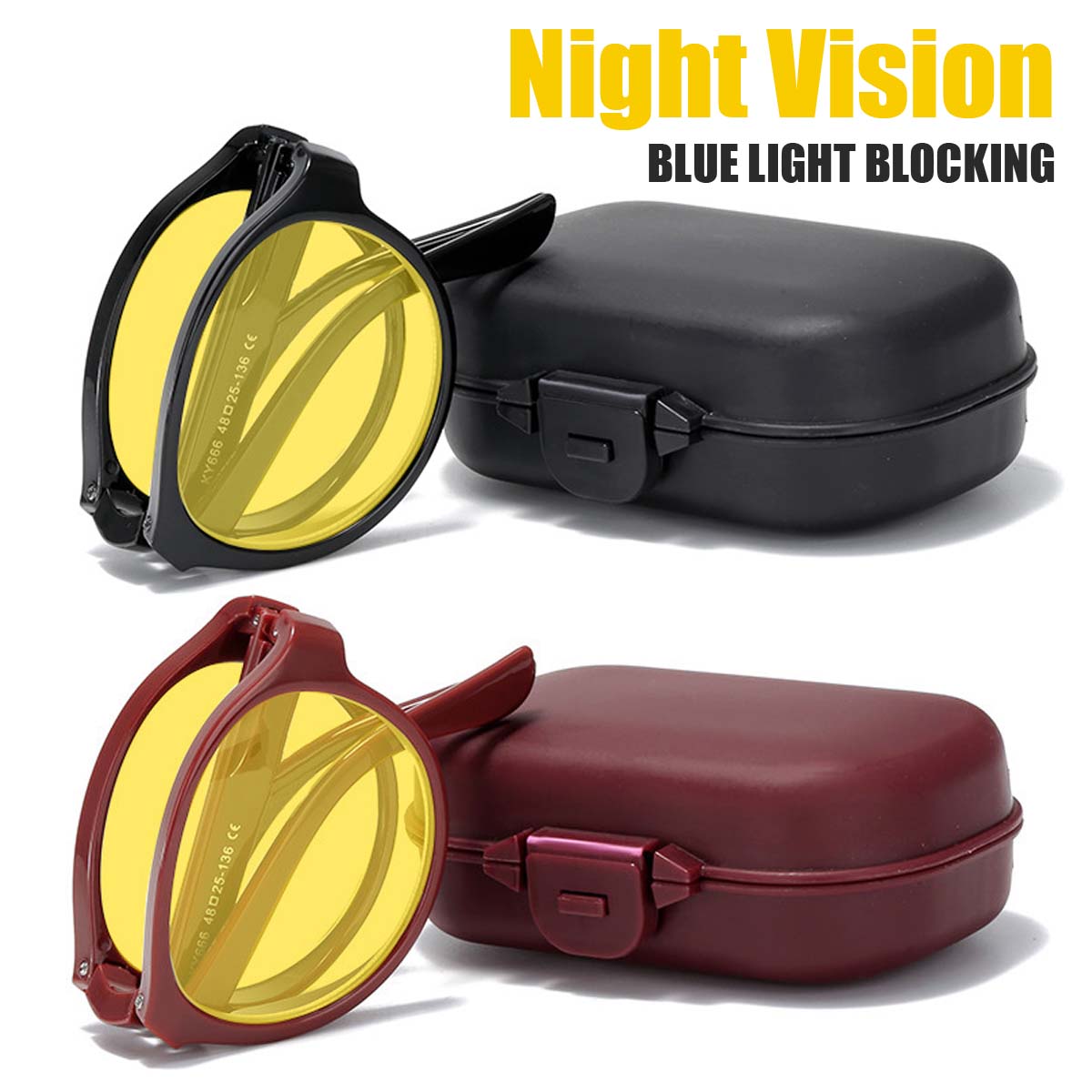 Lighting Jockey - Anti-Glare Goggle Shades Night Vision แว่นตาสําหรับขับรถพร้อมกล่องผู้ชายผู้หญิงพับได้รอบ