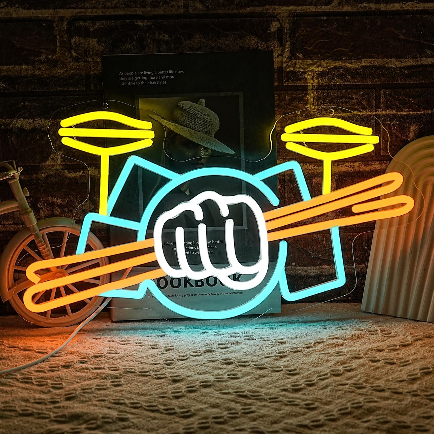 Lighting Decor Items - ป้ายไฟนีออนรูปชุดกลอง ใช้พลังงานจาก USB ไฟ LED สำหรับตกแต่งผนังห้องดนตรี
