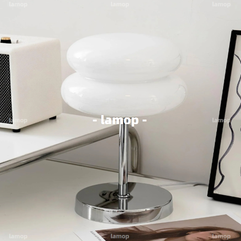 Decor Lighting Table Lamps - โคมไฟตั้งโต๊ะทรงกลมสีครีม Bauhaus สไตล์มินิมอลยุคกลางศตวรรษ แสงบรรยากาศแบบ INS สำหรับตกแต่งห้องนั่งเล่น