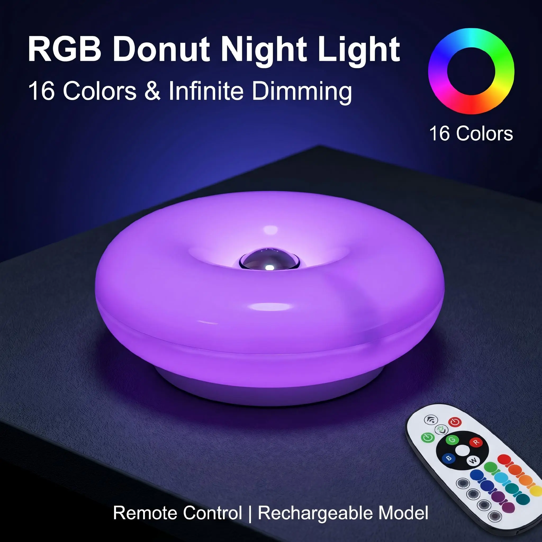 Ambient Lighting Decor For Room - โคมไฟโดนัท RGB, โคมไฟตั้งโต๊ะแบบเสียบปลั๊กหรือโคมไฟติดผนังแบบเสียบปลั๊ก, โคมไฟติดผนังสไตล์มิดเซ็นจูรีโมเดิร์น, แสงสีส้มสร้างสรรค์สำหรับห้องนั่งเล่น, ห้องอ่านหนังสือ,