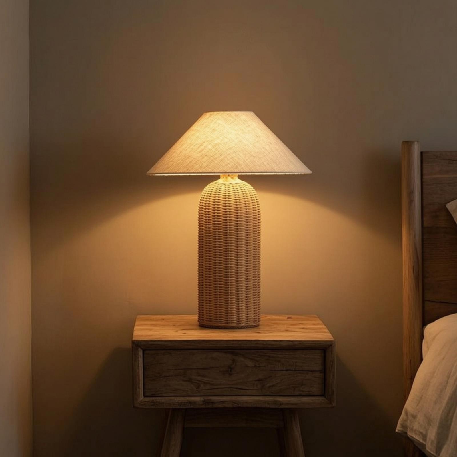 Decor Lighting Table Lamps - โคมไฟข้างเตียง ฐานหวาย โคมผ้า โคมไฟตั้งโต๊ะ ไฟตกแต่งสำหรับห้องนอน ห้องนั่งเล่น