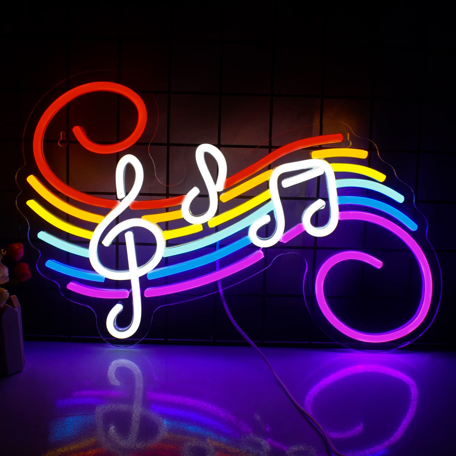 Lighting Decor Wedding - ป้ายไฟนีออนรูปโน้ตดนตรี ปรับแต่งสีสันได้ ไฟ LED รูปคีบาเร็ต ตกแต่งผนังสำหรับสตูดิโอเพลง