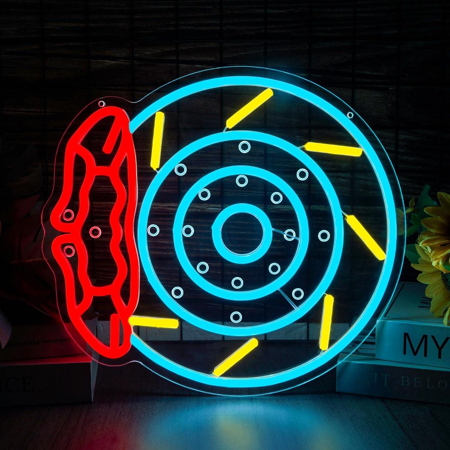 Decor Lighting Fans - ป้ายไฟนีออนรูปผ้าเบรก LED ตกแต่งผนังโรงรถ สำหรับคนรักรถ แฟนรถแข่ง ไฟ