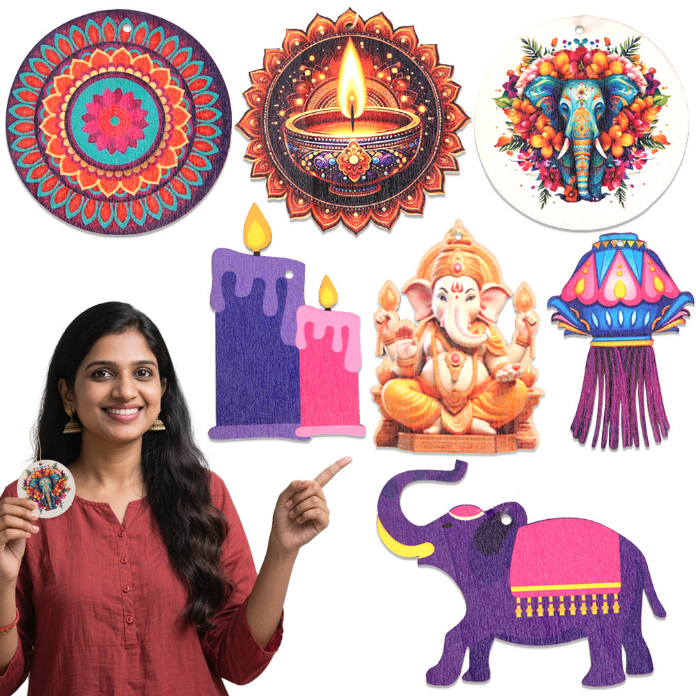 Lighting Decor For Diwali - ของตกแต่งธีมเทศกาลดิวาลี - ไม้แขวนชิป (ช้างและเทียน) - เครื่องประดับงานเทศกาลไฟอินเดีย