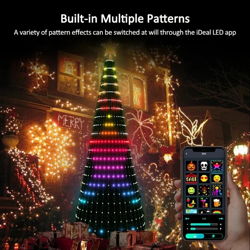Lighting Decor Home - ไฟประดับต้นคริสต์มาสรูปดาว RGB LED, ควบคุมผ่านแอปพลิเคชันบลูทูธ พร้อมรีโมทคอนโทรลและตั้งเวลาได้ สำหรับตกแต่งบ้านในช่วงคริสต์มาส