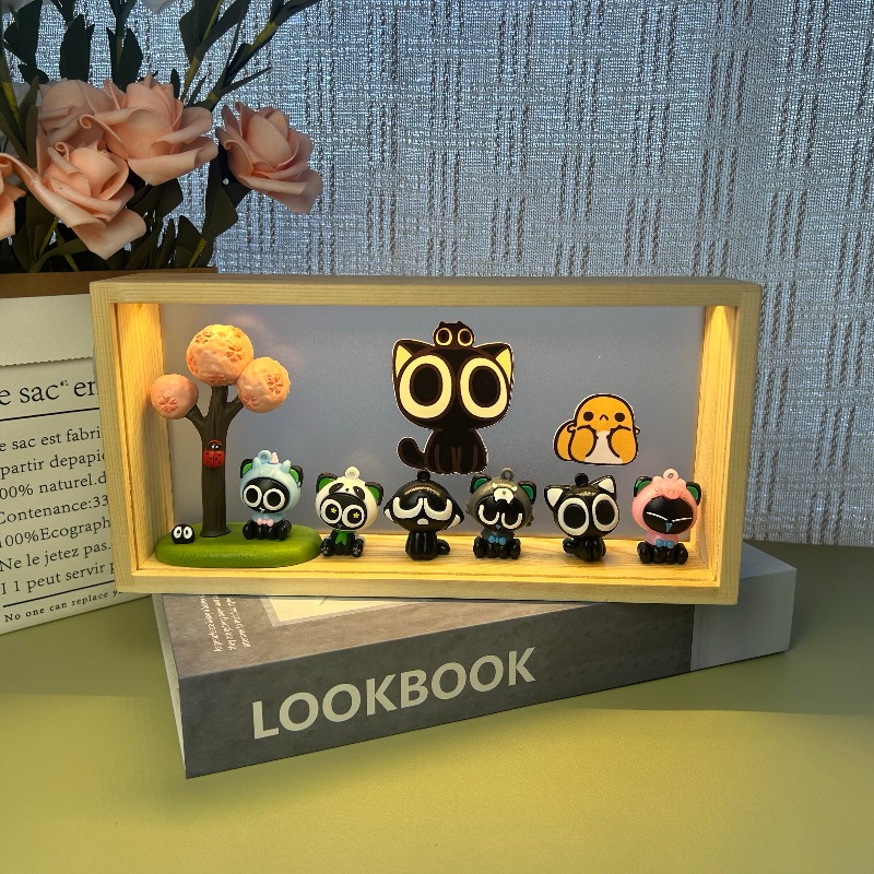 Lighting Decor Items - กรอบไฟ LED รูปหลัวเสี่ยวเหย่ย ฉากแมวน่ารัก ไฟกลางคืนสำหรับตกแต่งห้องนอนและโต๊ะทำงาน ของขวัญสุดเพอร์เฟกต์