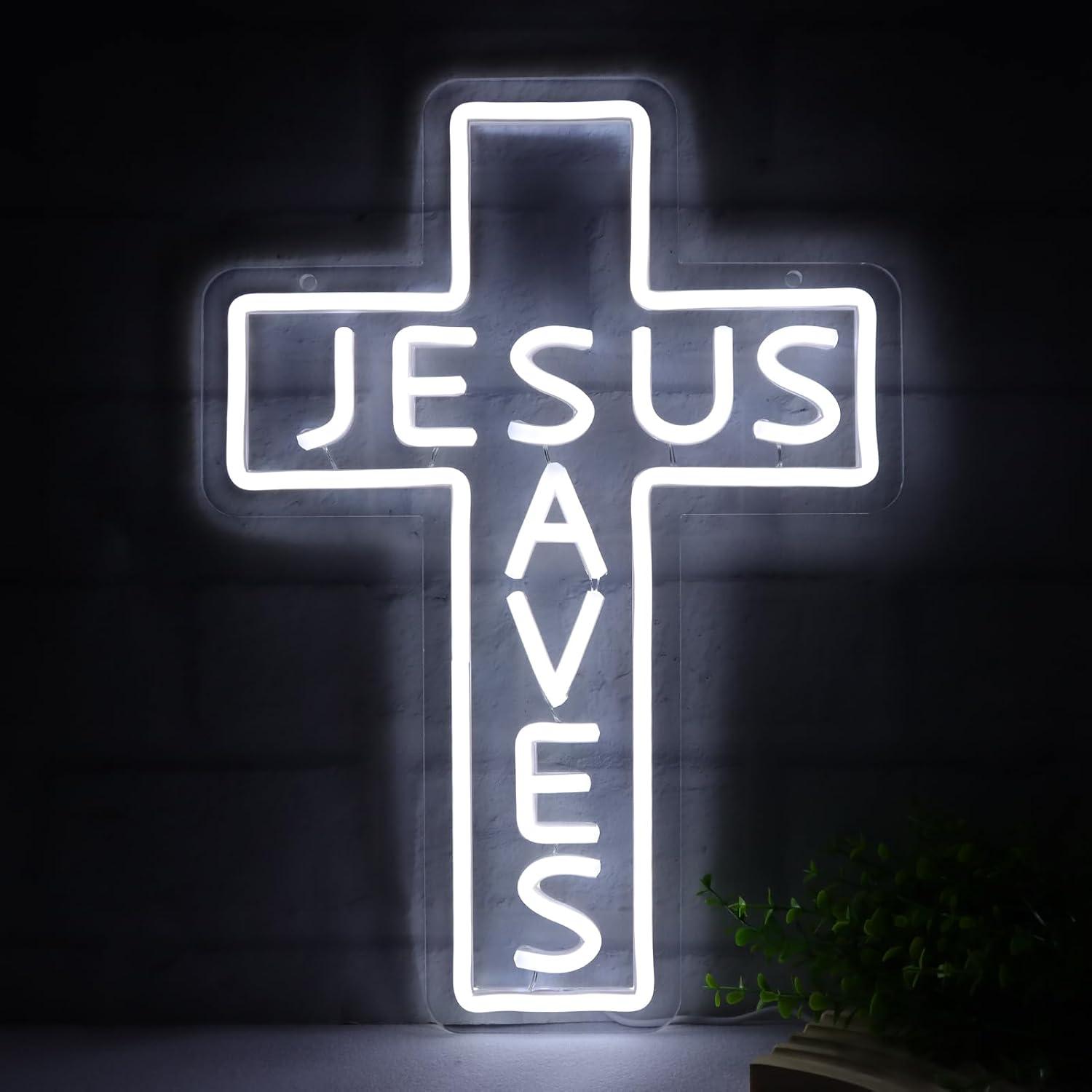 Restaurant Lighting Decoration - ป้ายไฟนีออนรูปกางเขนพระเยซู พร้อมพอร์ต USB ปรับความสว่างได้ ไฟ LED