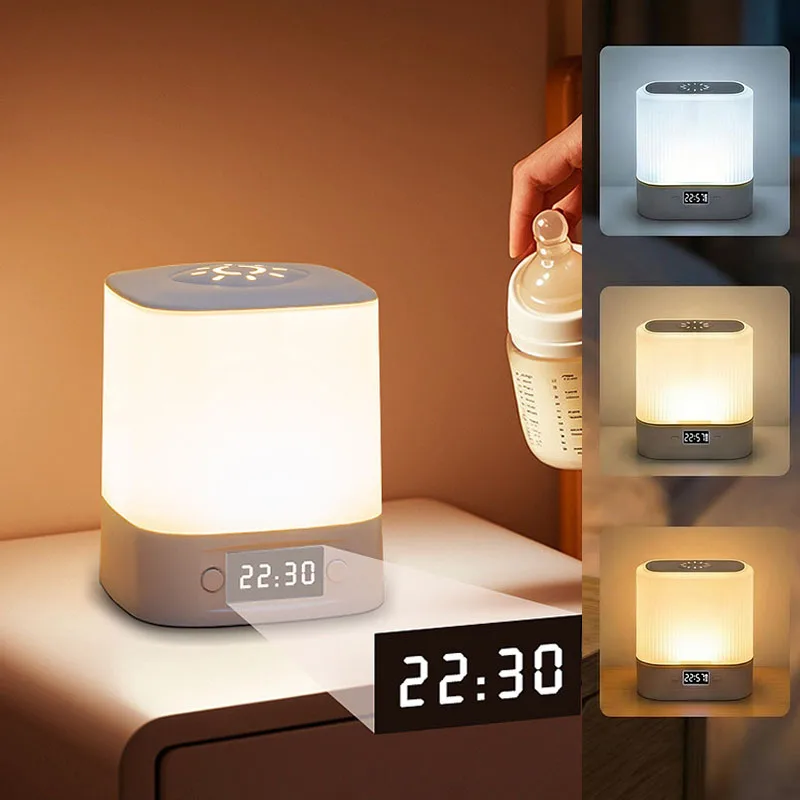 Colour Changing Bulb - ไฟ LED กลางคืนแบบตั้งโต๊ะ, โคมไฟข้างเตียงแบบสัมผัสพร้อมรีโมทคอนโทรล, ไฟกลางคืนแบบพกพาสำหรับเด็กทารกและเด็กเล็กพร้อมนาฬิกา, ปรับความสว่างได้